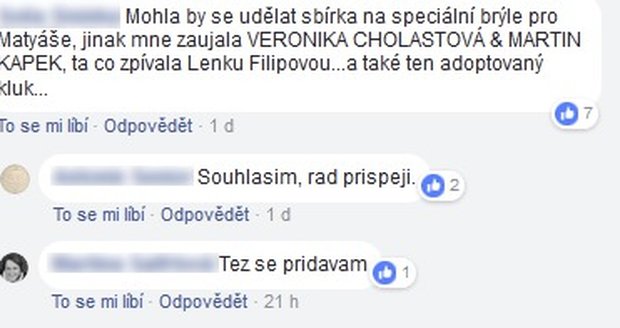 Diváci chtějí uspořádat sbírku na speciální brýle pro Matyáše Vlka.