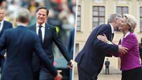Vřelé vítaní na Hradě: Fiala s premiérem Ruttem a unijními špičkami Michelem a von der Leynovou