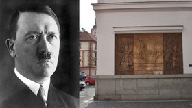 Hitler je na reliéfu budovy v Sušici uprostřed, přímo pod orlem.