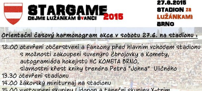 Program rozlučky Petra Švancary na stadionu Za Lužánkami