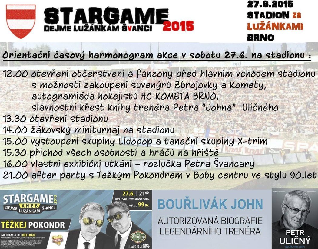 Program rozlučky Petra Švancary na stadionu Za Lužánkami