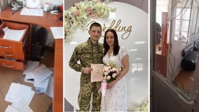 Snoubenci Andrij a Viktorija se vzali v ukrajinské Buče. Jednalo se o první svatbu po osvobození města. Veselka proběhla v opravené budově místní matriky.