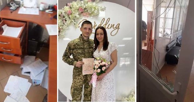 První svatba v osvobozené Buči: Andrij a Viktorija si řekli »ano« v opravené budově matriky