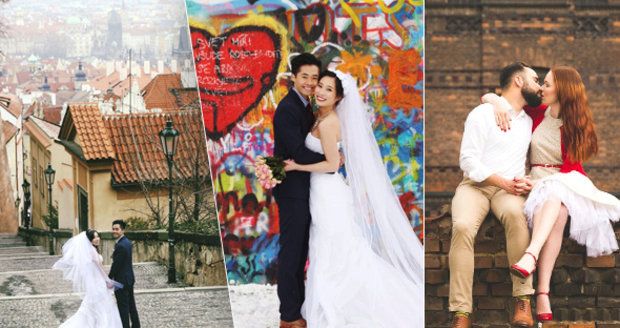 Nejehzčí svatební fotografie vznikají v okolí Hradu, u Lennonovy zdi nebo třeba u Apolináře.