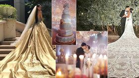 Devítipatrový dort a třímetrová vlečka s křišťály! Podívejte se na luxusní svatby na Filipínách.