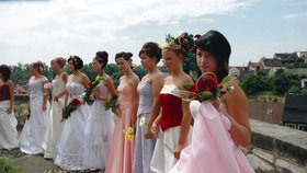 Akce vyvrcholila závěrečnou přehlídkou, na níž účesy v kombinaci se společenskými a svatebními šaty teprve náležitě vynikly
