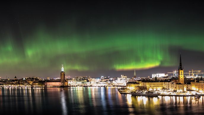 Polární záře nad Stockholmem