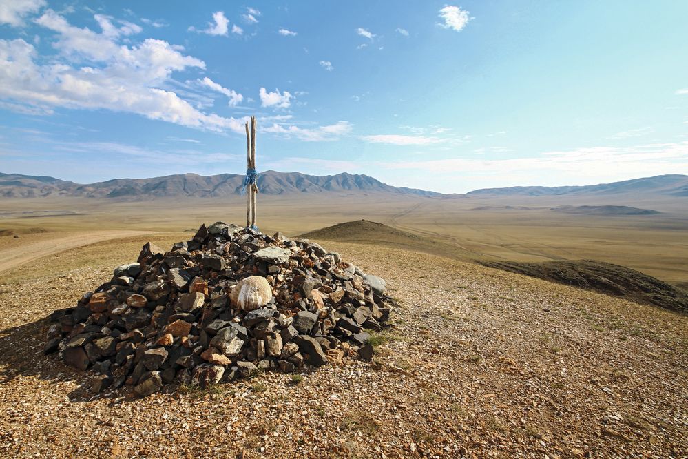 Obó a širé pláně mongolských stepí