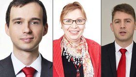 Kandidáti na předsedu Svobodných. Zleva Martin Pánek, Irena Steinhauserová a Petr Mach