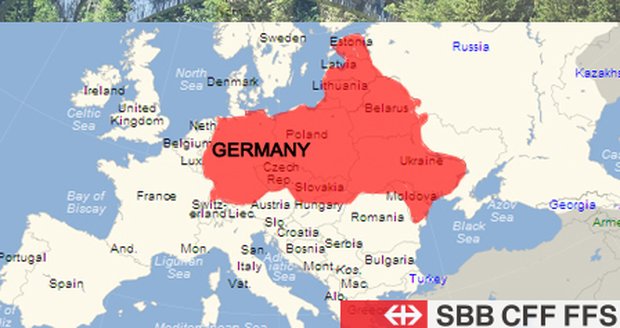Švýcarské dráhy SBB vymazaly z reklamní mapky Česko a další země střední Evropy