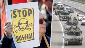 Protesty proti invazi na Ukrajinu ve švýcarském Bernu a tanky švýcarské armády