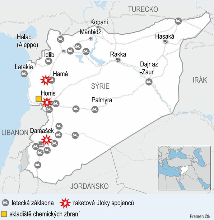 Cíle útoku v Sýrii