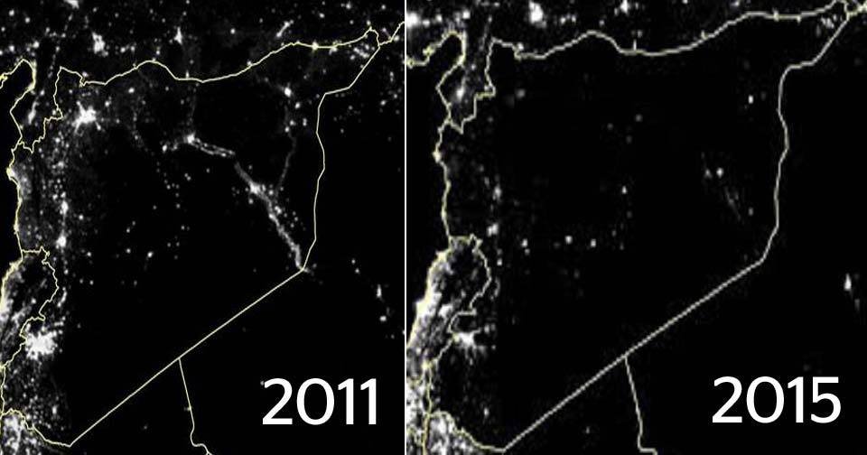 Sýrie pohasíná, za 4 roky války přišla o 80 procent světelných zdrojů.