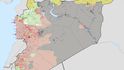 Na mapě jsou žlutou barvou vyznačeny oblasti, které jsou momentálně pod kontrolou kurdských milic v Sýrii.