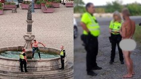 Uliceni Tábora chodil nahý muž, další si spletl kašnu na náměstí s bazénem.