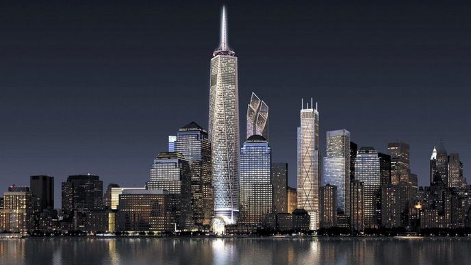 Tak má v roce 2015
vypadat pohled na Manhattan,
kde na místě zničených věží WTC
vyrůstají nové mrakodrapy