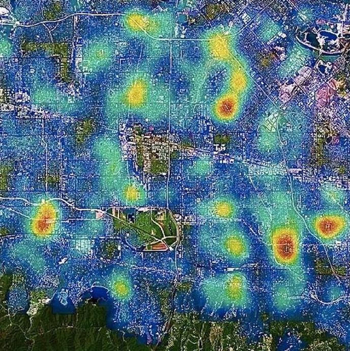 Takto vypadá heatmapa, která znázorňuje nejpravděpodobnější výskyt dalšího zločinu