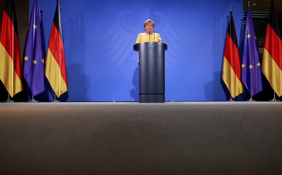 Německá kancléřka Angela Merkelová na tiskové konferenci o krizi v Afghánistánu (16. 8. 2021)