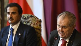 Katarský emír Tamim bin Hamad Sání a prezident Miloš Zeman (5.10.2022)