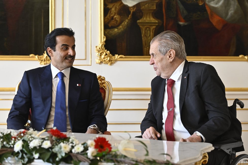 Prezident Miloš Zeman přijal na Pražském hradě katarského emíra Tamima bin Hamada Sáního. (5. 10. 2022)
