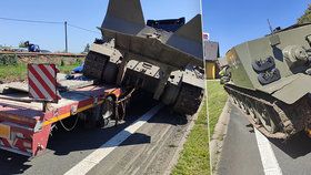 Na Kutnohorsku měl nehodu tank.