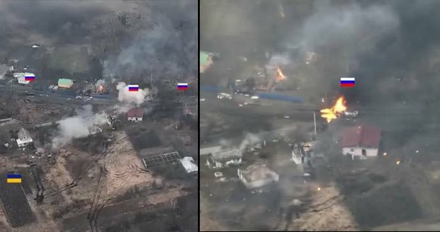 Neuvěřitelné video: Osamocený ukrajinský tank rozstřílel ruský konvoj!