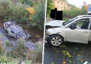 Auto v Tanvaldu skončilo v řece převrácené na střechu: Policie uvnitř našla mrtvého seniora. (†90)