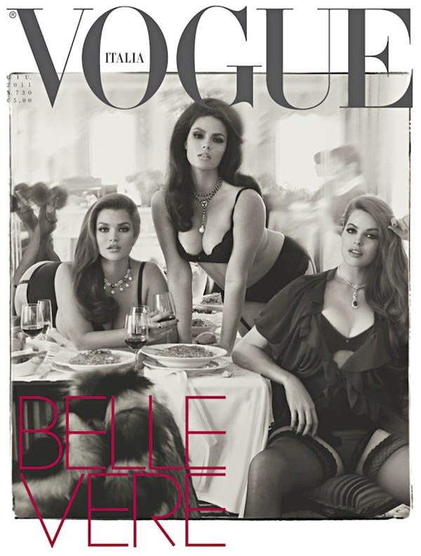 Obálka italské mutace magazínu Vogue s modelkami Tarou Lynn, Candice Huffine a Robyn Lawley