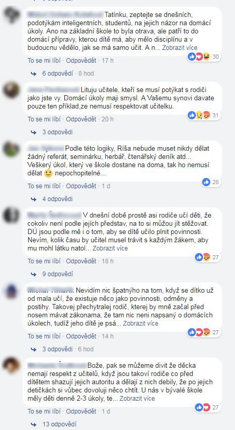 Reakce na statut, který Táta parťák umístil na svůj Facebook