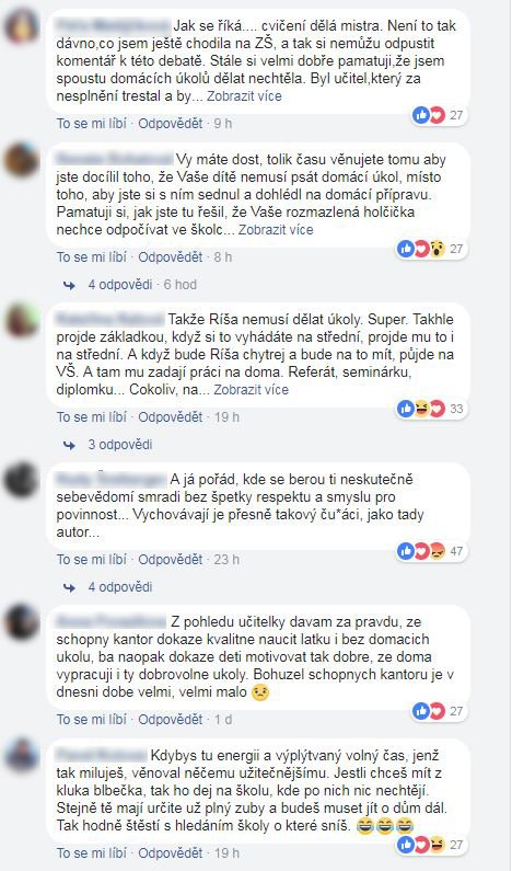 Reakce na statut, který Táta parťák umístil na svůj Facebook