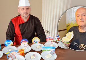 Kuchař Jiří Dvořák testoval tavené sýry. Pavel Neduděk (v kroužku) totiž vymyslel objev století - »taveňák« bez tavicích solí!