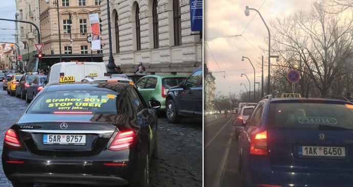 12. února stávka taxikářů ochromila dopravu v centru Prahy.