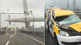 Taxi zasáhl kus spadlého letadla. Řidič jako zázrakem přežil.