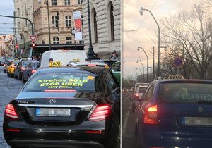 Protest taxikářů způsobil kolaps v centru Prahy.