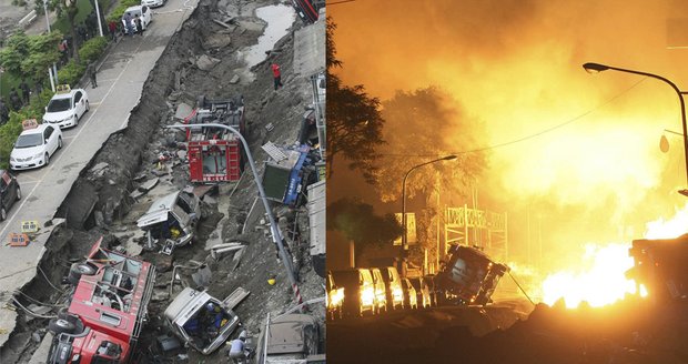 Auta létala vzduchem, 10metrové plameny! 24 mrtvých a 271 raněných po výbuchu plynu na Tchaj-wanu
