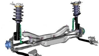Typická ukázka zadní nápravy s trojicí ramen na každé straně Typická ukázka zadní nápravy s trojicí ramen na každé straně