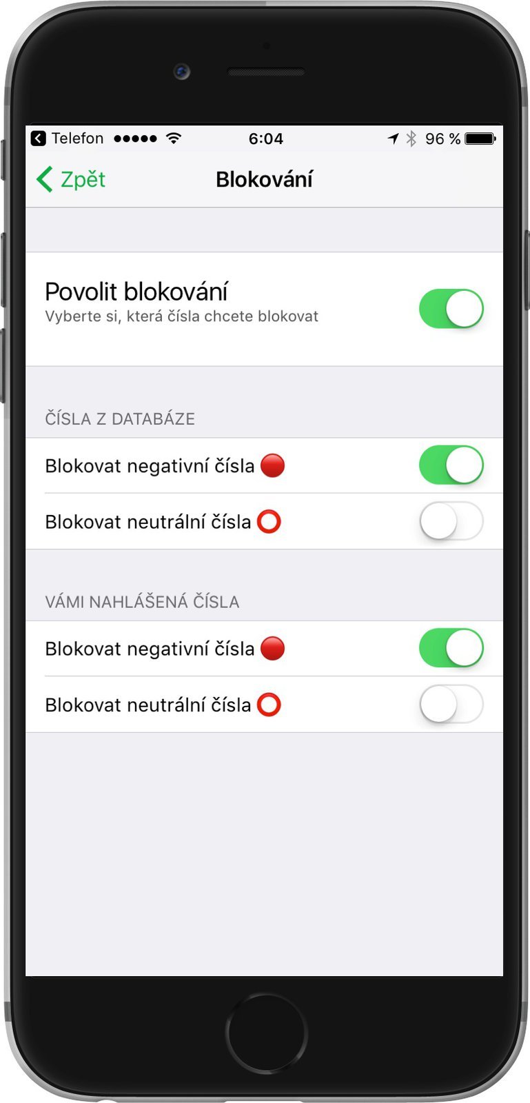 Blokovat je možné neutrální a negativní čísla z vašeho i veřejného seznamu.