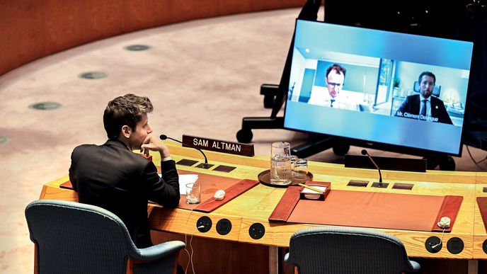 Generální ředitelé společností Anthropic a Hugging Face, Dario Amodei a Clement Delangue, se prostřednictvím obrazovky virtuálně účastní zasedání Rady bezpečnosti OSN věnovanému umělé inteligenci. Sam Altman z OpenAI je přítomen osobně. Generální ředitelé společností Anthropic a Hugging Face, Dario Amodei a Clement Delangue, se prostřednictvím obrazovky virtuálně účastní zasedání Rady bezpečnosti OSN věnovanému umělé inteligenci. Sam Altman z OpenAI je přítomen osobně.