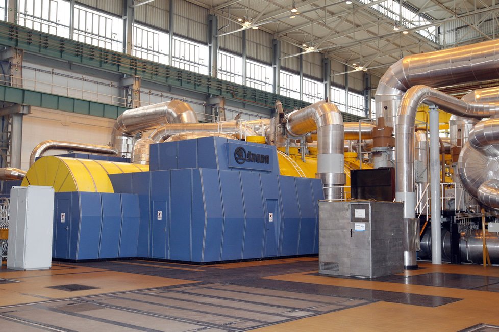 Elektřinu vyrábí turbína, vyrobená kdysi v plzeňské Škodě, v divizi jaderné technologie.