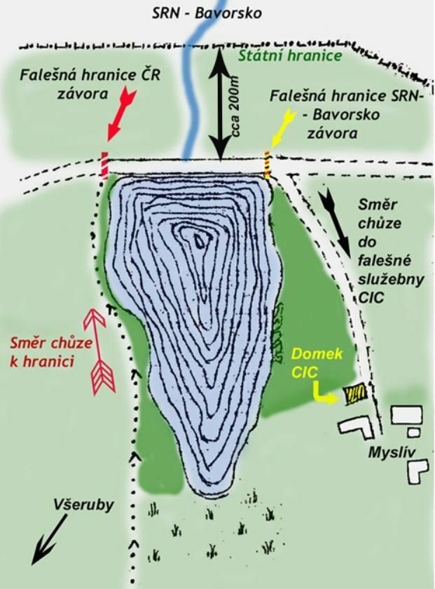 Mapa s přesným popisem umístění falešných hranic i služeben