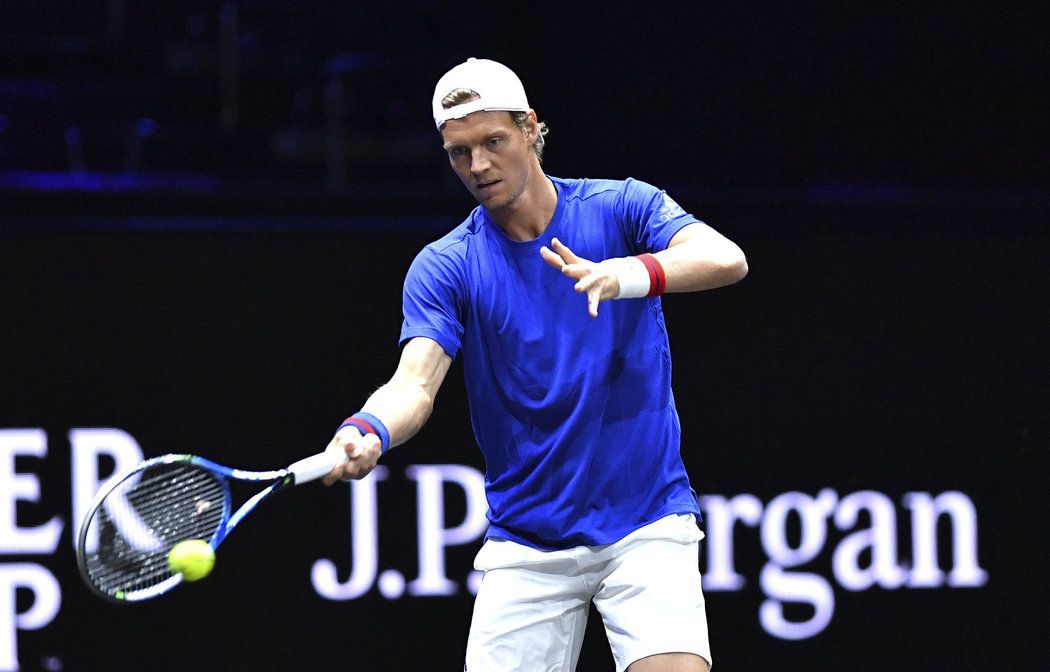 Tomáš Berdych během tréninku v O2 areně