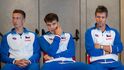 Jiří Lehečka, Jakub Menšík a Tomáš Berdych při losu daviscupového utkání proti USA