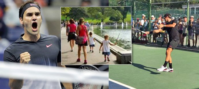 Velikán světového tenisu Roger Federer si během US Open zapinkal v Central Parku. Mirku a děti poslal k vodě.