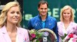 Krásná Eva Herzigová předala Federerovi vítěznou trofej na turnaji v Halle.