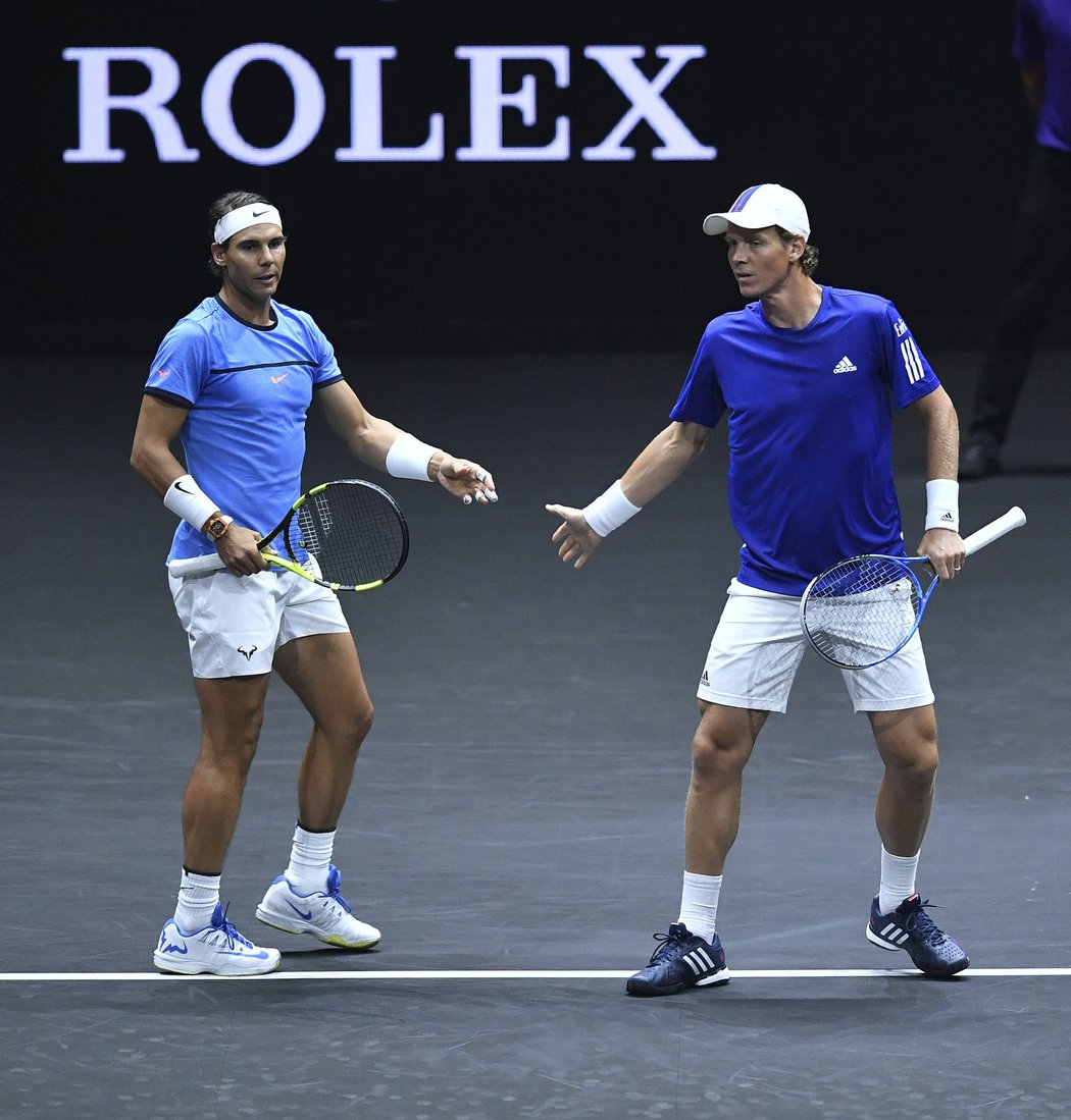 Rafael Nadal a Tomáš Berdych jako deblový pár při Laver Cupu