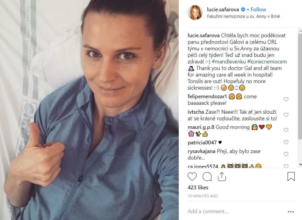 Lucie Šafářová poslala fanouškům vzkaz po operaci krčních mandlí