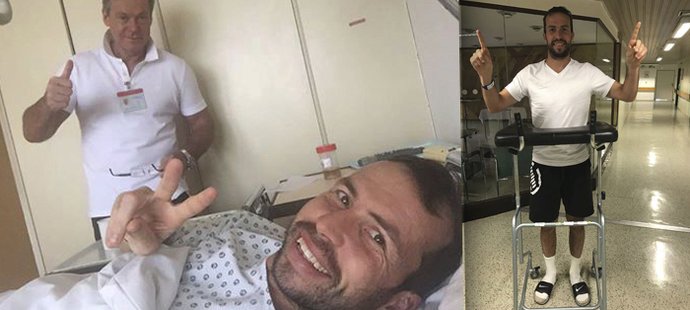 Radek Štěpánek pár dní po operaci začíná chodit