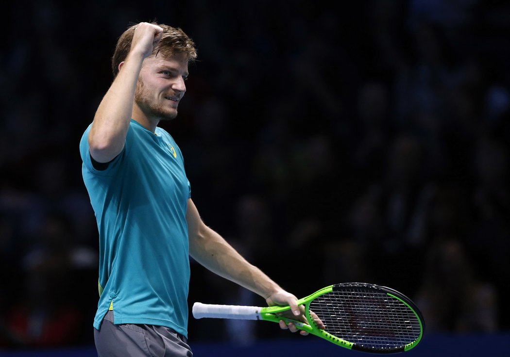 Belgický tenista David Goffin se raduje z postupu do semifinále Turnaje mistrů