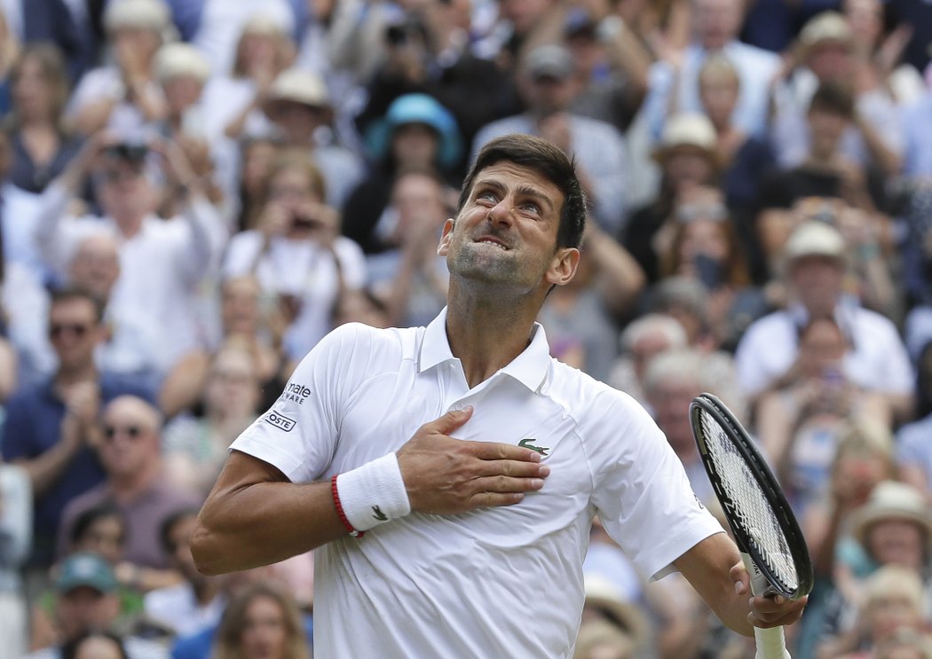 Novak Djokovič slaví po wimbledonském finále