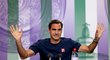 Roger Federer na tiskové konferenci před začátkem Wimbledonu